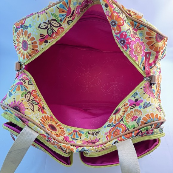 Lily Bloom Bright Floral Shoulder Bag Handbag Double Strap Pockets Yellow Green - Picture 5 of 10